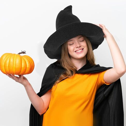Sawowkuya 2 Pcs Halloween Witch Hat Wool Knitted Wizard Hats for Women Witches Party Masquerade Cosplay Costume Accessory in Saudi Arabia