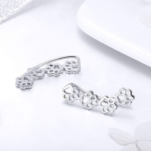 Paw Ear Cuff Wrap Crawler Climber Earrings for Women Teen Girls Sterling Silver Studs Clip On Cute Dog Cat Pin Hypoallergenic Jewelry in Kuwait