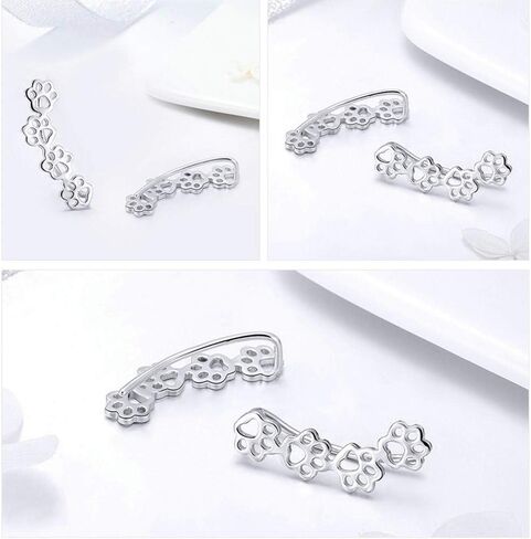 Paw Ear Cuff Wrap Crawler Climber Earrings for Women Teen Girls Sterling Silver Studs Clip On Cute Dog Cat Pin Hypoallergenic Jewelry in Kuwait