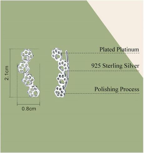 Paw Ear Cuff Wrap Crawler Climber Earrings for Women Teen Girls Sterling Silver Studs Clip On Cute Dog Cat Pin Hypoallergenic Jewelry in Kuwait