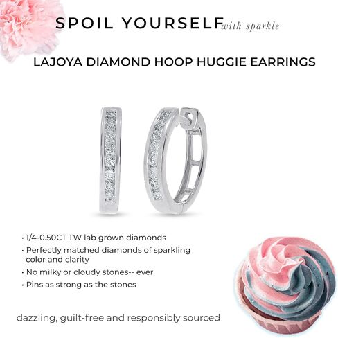 La Joya Lab Grown Diamond Huggie Earrings for Women | 1/4-1/2 CT TW 925 Sterling Silver Diamond Huggie Hoop Earrings | Dainty and Petite Small Diamond Hoop Earrings in Kuwait