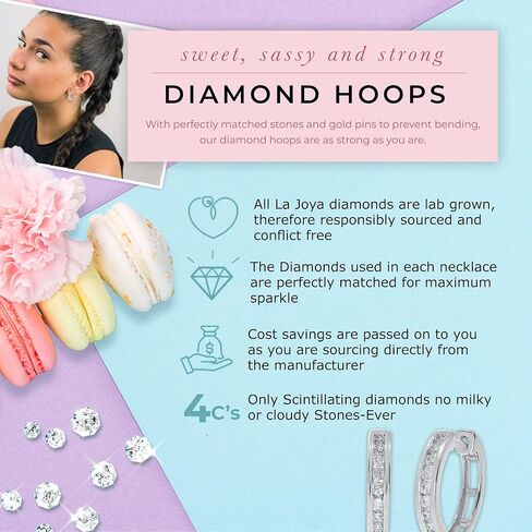 La Joya Lab Grown Diamond Huggie Earrings for Women | 1/4-1/2 CT TW 925 Sterling Silver Diamond Huggie Hoop Earrings | Dainty and Petite Small Diamond Hoop Earrings in Kuwait