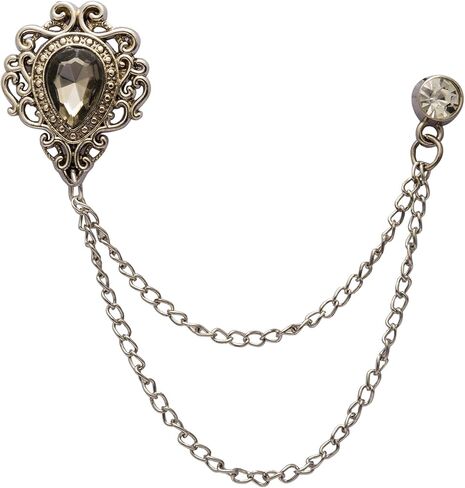 A N KINGPiiN Lapel Pin for Men Stone Detailing with Engraving Metal Crystal Chain Brooch Suit Stud, Shirt Studs Men's Accessories (Silver-Champagne) in Saudi Arabia