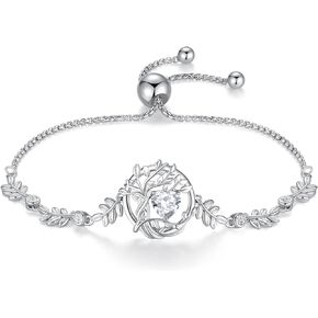 FANCIME Tree of life Birthstone Bracelet for Women Sterling Silver Tree Jewelry Birthstone Charm Bracelet Gemstone Anniversary Birthday Christmas Gifts for Wife Girls Her