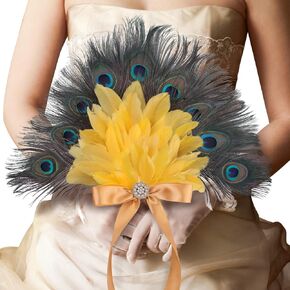Vijiv Vintage Bridal Feather Bouquet for Wedding Bride 1920s Large Ostrich Feather Fan Peacock Bridesmaid Bouquet 20s Gatsby Wedding Bouquet Flapper Accessories