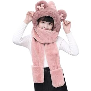 طفل الحيوان مقنعين وشاح فتاة الشتاء الصياد قبعة مع إيرفلاب 3 في 1 لطيف الدب أرنب قبعة الأطفال أفخم جيب قفازات مجموعة in Kuwait