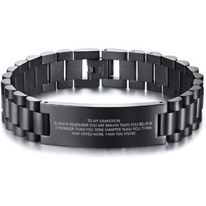 MEALGUET To My Grandson Bracelet Inspirational Message Engraved Adjust Cord Braided ID Bracelet Graduation Birthday Gift to Son from Grandpa
