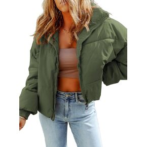 Dokotoo Womens Winter Cropped Puffer Jacket Full Zip Quilted Jackets Warm Coats with Pockets