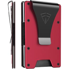 FirstVIP Slim Wallet for Men - Front Pocket RFID Blocking Minimalist Wallet for Men - Metal Card Wallet With Money Clip for Men (Red), metal red, Minimalist in Kuwait