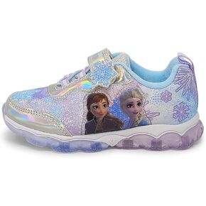Disney Frozen Girl's Lighted Athletic Sneaker Elsa and Anna Light Up Shoes Children W/Adjustable Strap Silver/Blue in Kuwait