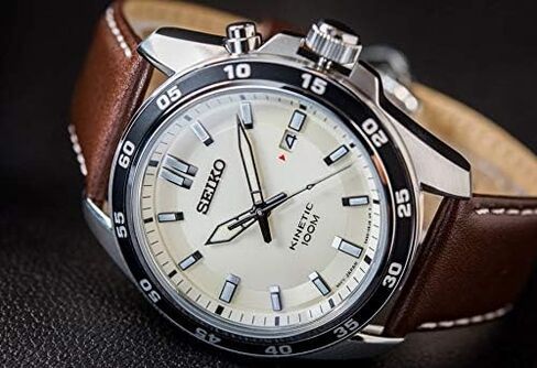 Seiko Herren-Uhr Kinetik Edelstahl mit Lederband in Saudi Arabia