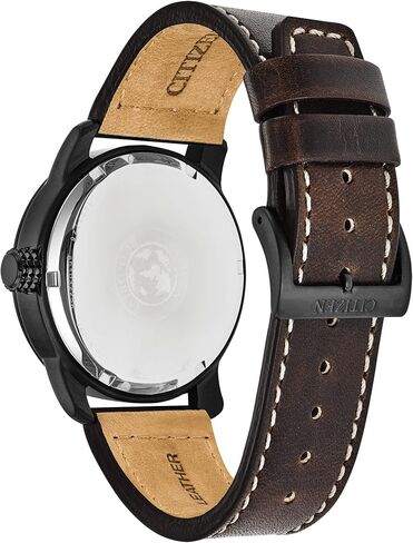 Citizen Men's Eco-Drive Weekender Garrison Field Watch in Black IP Stainless Steel with Brown Leather strap, Navy Dial (Model: BM8478-01L) in Saudi Arabia