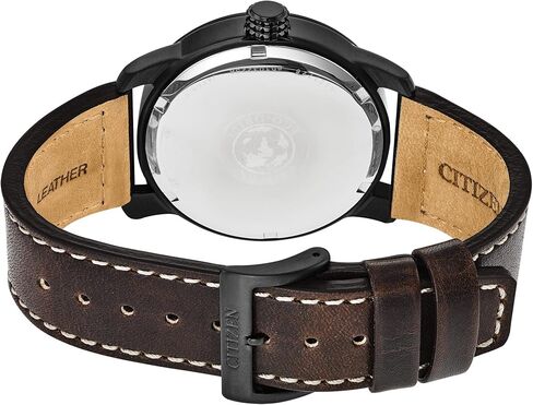 Citizen Men's Eco-Drive Weekender Garrison Field Watch in Black IP Stainless Steel with Brown Leather strap, Navy Dial (Model: BM8478-01L) in Saudi Arabia