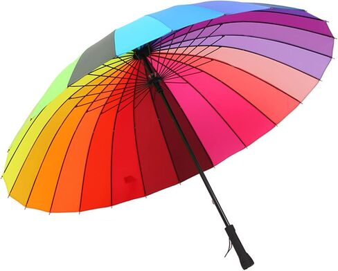 24k Color Rainbow Umbrella Fashion Long Handle Straight Anti-UV Sun/Rain Stick Umbrella Manual Big Parasol in Saudi Arabia