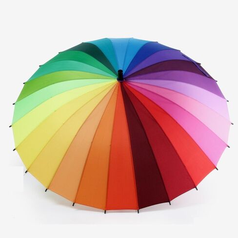 24k Color Rainbow Umbrella Fashion Long Handle Straight Anti-UV Sun/Rain Stick Umbrella Manual Big Parasol in Saudi Arabia