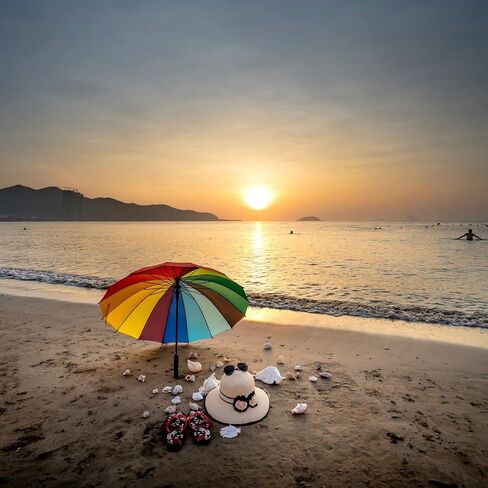 24k Color Rainbow Umbrella Fashion Long Handle Straight Anti-UV Sun/Rain Stick Umbrella Manual Big Parasol in Saudi Arabia