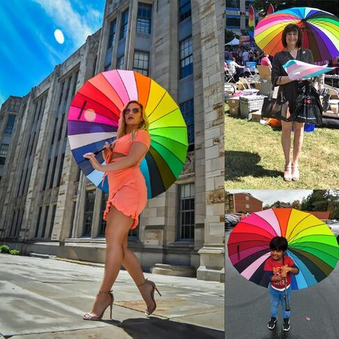 24k Color Rainbow Umbrella Fashion Long Handle Straight Anti-UV Sun/Rain Stick Umbrella Manual Big Parasol in Saudi Arabia