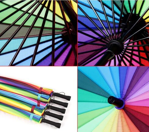 24k Color Rainbow Umbrella Fashion Long Handle Straight Anti-UV Sun/Rain Stick Umbrella Manual Big Parasol in Saudi Arabia