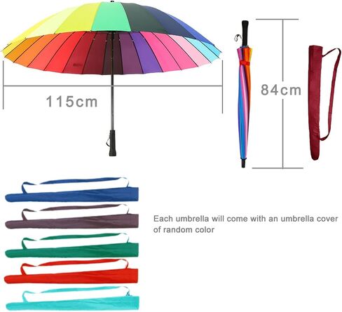 24k Color Rainbow Umbrella Fashion Long Handle Straight Anti-UV Sun/Rain Stick Umbrella Manual Big Parasol in Saudi Arabia