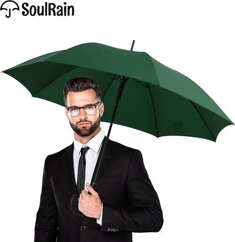 SoulRain 50 بوصة مظلة عصا كبيرة مقاومة للرياح أوتوماتيكية مفتوحة كبيرة الحجم بمقبض J للرجال والنساء مظلة جولف قوية غير قابلة للكسر للسفر in Kuwait