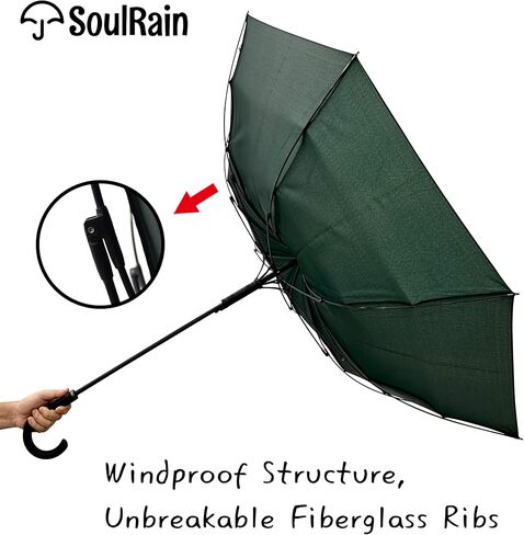 SoulRain 50 بوصة مظلة عصا كبيرة مقاومة للرياح أوتوماتيكية مفتوحة كبيرة الحجم بمقبض J للرجال والنساء مظلة جولف قوية غير قابلة للكسر للسفر in Kuwait