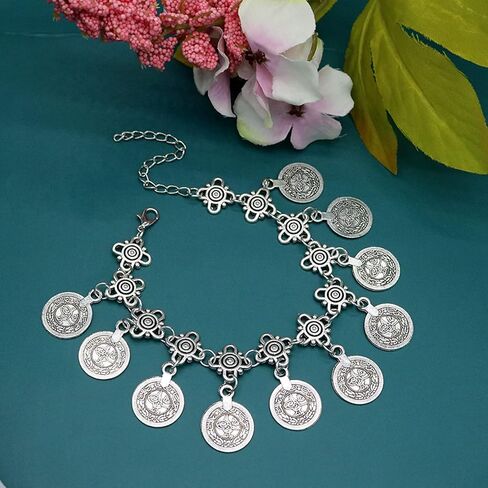FUAHXYES Vintage Bohemian Coins Charming Bracelets Summer Adjustable Coin Tassel Anklet Beach Barefoot Chain Anklets Fashion Jewelry Women Girls in Saudi Arabia