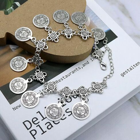 FUAHXYES Vintage Bohemian Coins Charming Bracelets Summer Adjustable Coin Tassel Anklet Beach Barefoot Chain Anklets Fashion Jewelry Women Girls in Saudi Arabia
