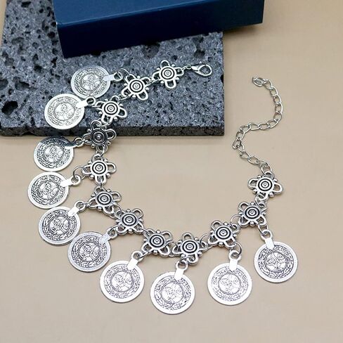FUAHXYES Vintage Bohemian Coins Charming Bracelets Summer Adjustable Coin Tassel Anklet Beach Barefoot Chain Anklets Fashion Jewelry Women Girls in Saudi Arabia