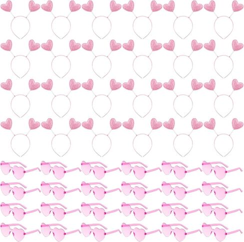Yunsailing 48 Pcs Valentines Heart Head Boppers Headbands and Heart Shape Sunglasses for Valentine's Day Accessories in Saudi Arabia