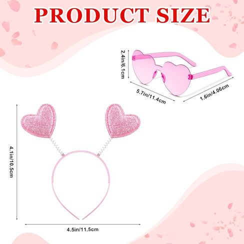 Yunsailing 48 Pcs Valentines Heart Head Boppers Headbands and Heart Shape Sunglasses for Valentine's Day Accessories in Saudi Arabia