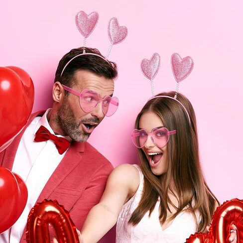 Yunsailing 48 Pcs Valentines Heart Head Boppers Headbands and Heart Shape Sunglasses for Valentine's Day Accessories in Saudi Arabia