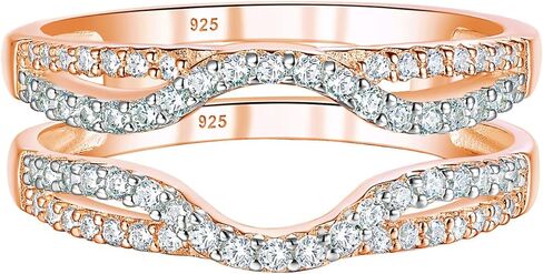 SHELOVES Womens 925 Sterling Silver Rose Gold Two Tone Ring Enhancers AAAAA Round CZ Wrap Guard Ring Sz 8 in Saudi Arabia