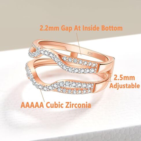 SHELOVES Womens 925 Sterling Silver Rose Gold Two Tone Ring Enhancers AAAAA Round CZ Wrap Guard Ring Sz 8 in Saudi Arabia