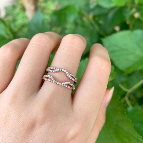 SHELOVES Womens 925 Sterling Silver Rose Gold Two Tone Ring Enhancers AAAAA Round CZ Wrap Guard Ring Sz 8 in Saudi Arabia