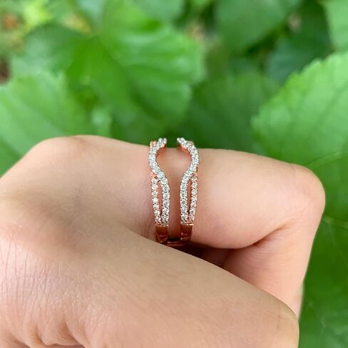 SHELOVES Womens 925 Sterling Silver Rose Gold Two Tone Ring Enhancers AAAAA Round CZ Wrap Guard Ring Sz 8 in Saudi Arabia