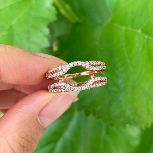 SHELOVES Womens 925 Sterling Silver Rose Gold Two Tone Ring Enhancers AAAAA Round CZ Wrap Guard Ring Sz 8 in Saudi Arabia