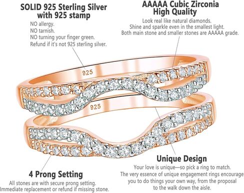 SHELOVES Womens 925 Sterling Silver Rose Gold Two Tone Ring Enhancers AAAAA Round CZ Wrap Guard Ring Sz 8 in Saudi Arabia