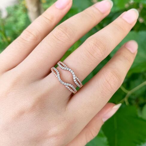 SHELOVES Womens 925 Sterling Silver Rose Gold Two Tone Ring Enhancers AAAAA Round CZ Wrap Guard Ring Sz 8 in Saudi Arabia
