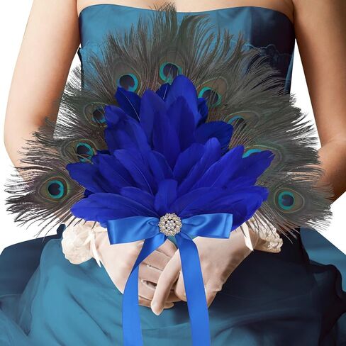 Vijiv Vintage Bridal Feather Bouquet for Wedding Bride 1920s Large Ostrich Feather Fan Peacock Bridesmaid Bouquet 20s Gatsby Wedding Bouquet Flapper Accessories in Kuwait