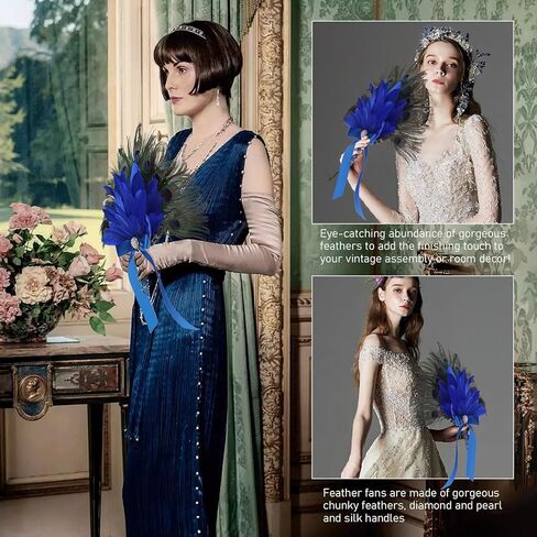 Vijiv Vintage Bridal Feather Bouquet for Wedding Bride 1920s Large Ostrich Feather Fan Peacock Bridesmaid Bouquet 20s Gatsby Wedding Bouquet Flapper Accessories in Kuwait