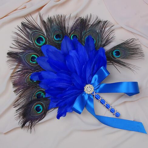 Vijiv Vintage Bridal Feather Bouquet for Wedding Bride 1920s Large Ostrich Feather Fan Peacock Bridesmaid Bouquet 20s Gatsby Wedding Bouquet Flapper Accessories in Kuwait