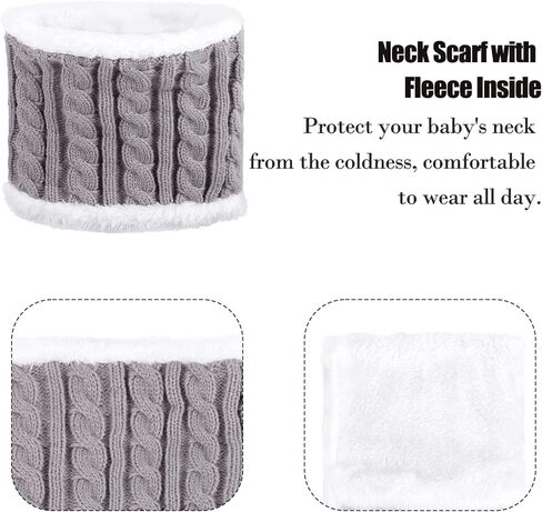 مجموعة قفازات وشاح قبعة شتوية للأطفال الصغار، قبعة محبوكة مبطنة بالصوف للأولاد والبنات مع قبعة بوم بوم مع تدفئة للرقبة وقفازات in Kuwait