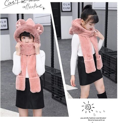 طفل الحيوان مقنعين وشاح فتاة الشتاء الصياد قبعة مع إيرفلاب 3 في 1 لطيف الدب أرنب قبعة الأطفال أفخم جيب قفازات مجموعة in Kuwait