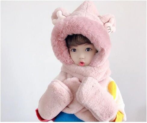 طفل الحيوان مقنعين وشاح فتاة الشتاء الصياد قبعة مع إيرفلاب 3 في 1 لطيف الدب أرنب قبعة الأطفال أفخم جيب قفازات مجموعة in Kuwait