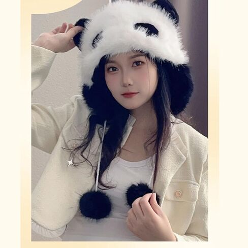 الباندا القطيفة قبعة الصياد في الهواء الطلق الدافئة غطاء حماية الاذن للنساء الفتات بوم الرباط رقيق يغطي الاذن متماسكة قبعة الشتاء الجمالية الدافئة القبعات + الباندا نصف اصبع الطالب الكتابة الوجه قفازات الاستخدام المزدوج in Kuwait