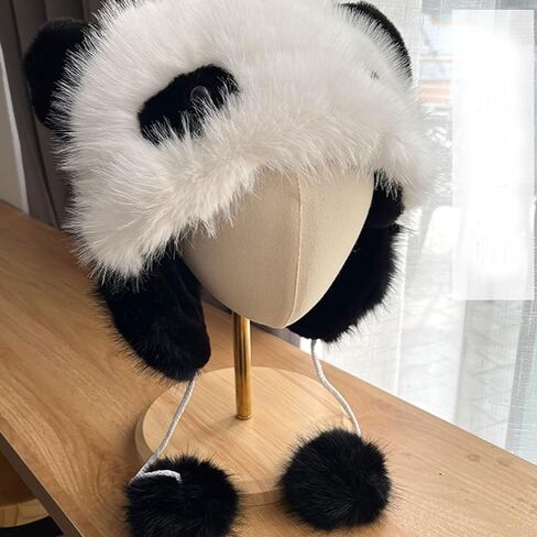 الباندا القطيفة قبعة الصياد في الهواء الطلق الدافئة غطاء حماية الاذن للنساء الفتات بوم الرباط رقيق يغطي الاذن متماسكة قبعة الشتاء الجمالية الدافئة القبعات + الباندا نصف اصبع الطالب الكتابة الوجه قفازات الاستخدام المزدوج in Kuwait