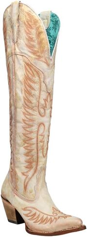 Corral Boots Womens Ld Embroidery & Tall Snip Toe Casual Boots Over the Knee High Heel 3" & Up - Beige in Saudi Arabia