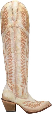Corral Boots Womens Ld Embroidery & Tall Snip Toe Casual Boots Over the Knee High Heel 3" & Up - Beige in Saudi Arabia