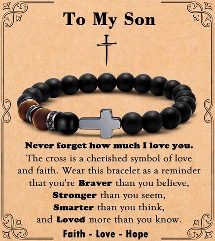 MFTRADING Cross Bracelet for Men Christian Gifts for Son Grandson Brother Husband Dad Man Godfather Religious Baptism Jewelry Birthday Retirement Gifts Beaded Bracelet in Saudi Arabia
