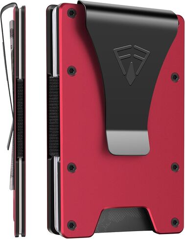FirstVIP Slim Wallet for Men - Front Pocket RFID Blocking Minimalist Wallet for Men - Metal Card Wallet With Money Clip for Men (Red), metal red, Minimalist in Kuwait